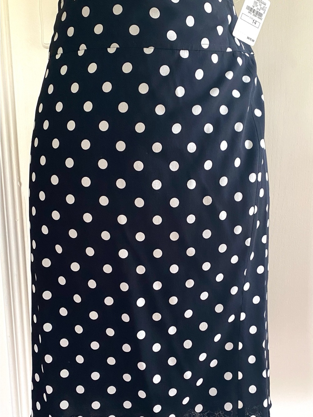 NWT Dolce & Gabbana Black and White Polka Dot Midi Silk Skirt Size 14